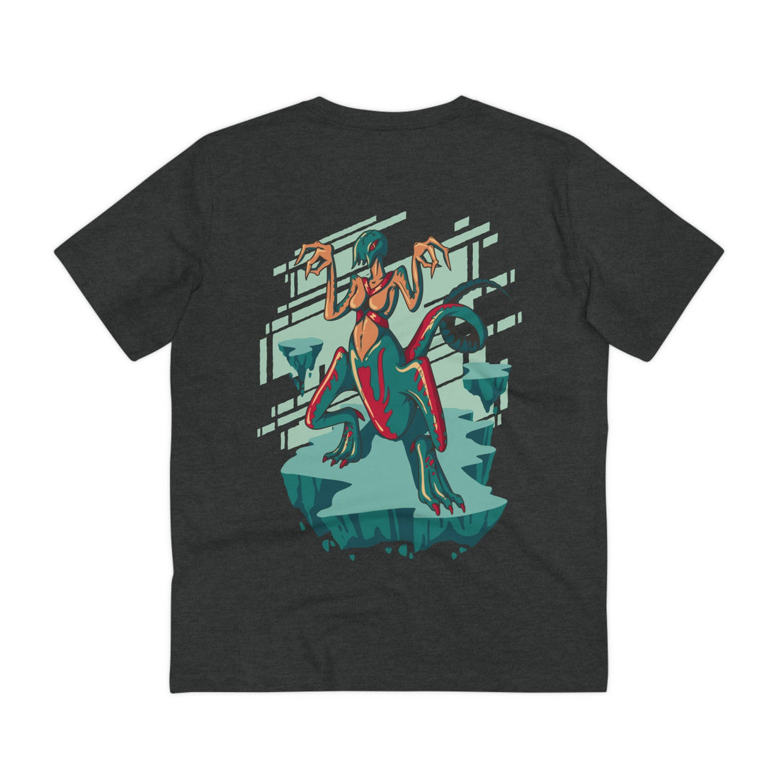 Printify T-Shirt Dark Heather Grey / 2XS Lizard - Nightmare Monsters - Back Design