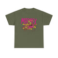 Militärgrünes T Shirt mit MADREX Design. Pinker Rennwagen, feuerspeiender Dino, Explosionen. Großes, grelles Actionmotiv.