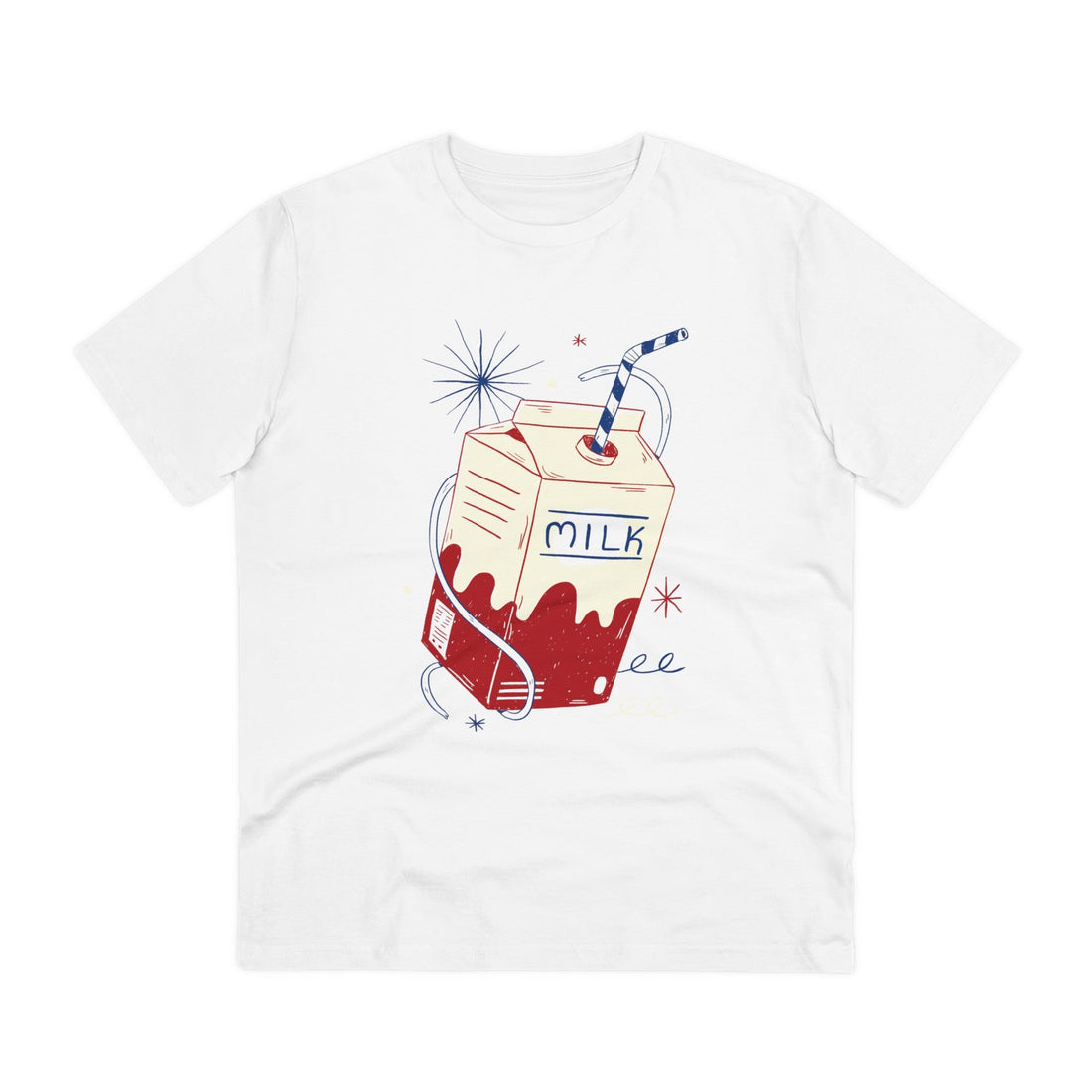 Printify T-Shirt White / 2XS Milk Drink - Retro Doodled Food - Front Design