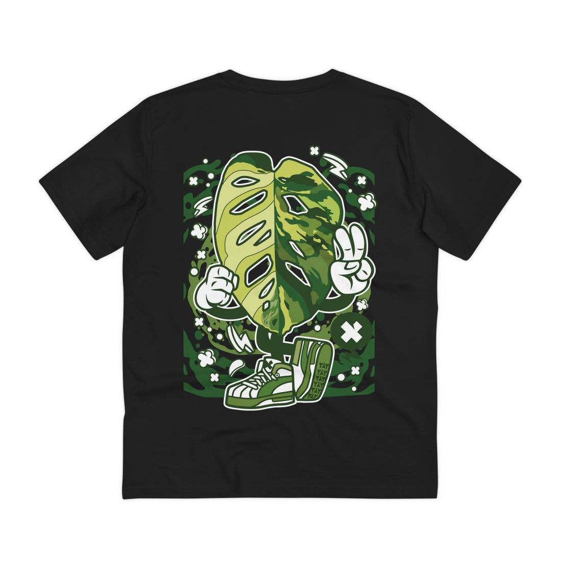 Printify T-Shirt Black / 2XS Monstera Adansonii Varigated - Cartoon Plants - Back Design
