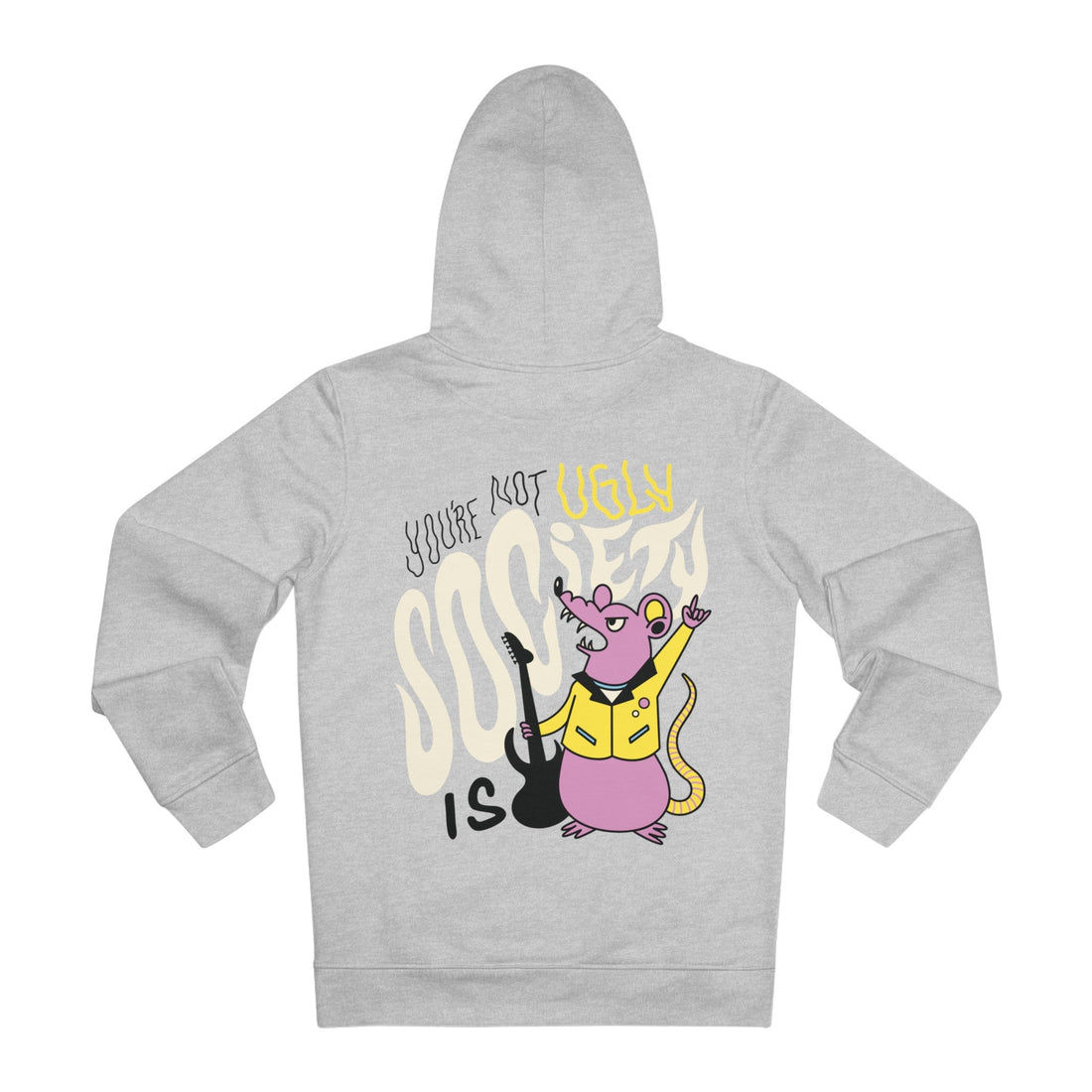 Printify Hoodie Heather Grey / S Mouse you´re not ugly society is - Punk Animals - Hoodie - Back Design