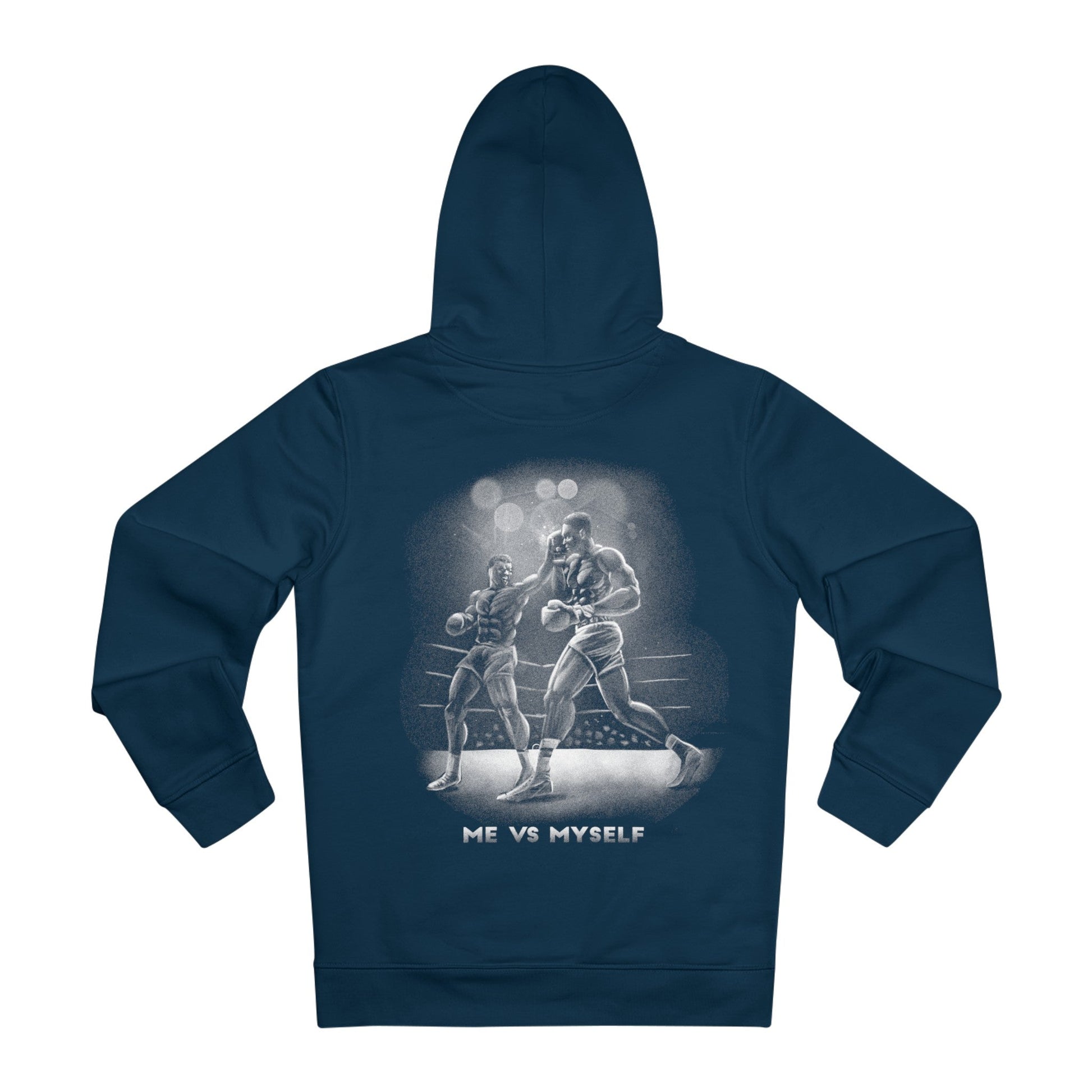 Printify Hoodie French Navy / S Muhammad Ali Monochrome Me vs Myself Boxing - Streetwear - Reality Check - Hoodie - Back Design