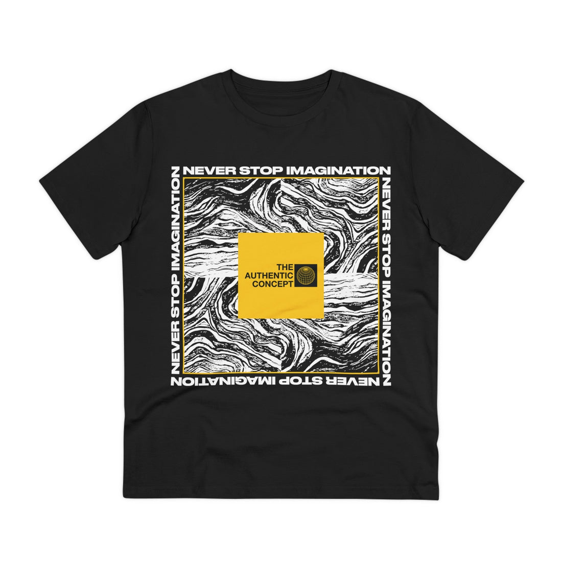 Printify T-Shirt Black / 2XS Never Stop Imagination - Streetwear - Berlin Reality - Front Design