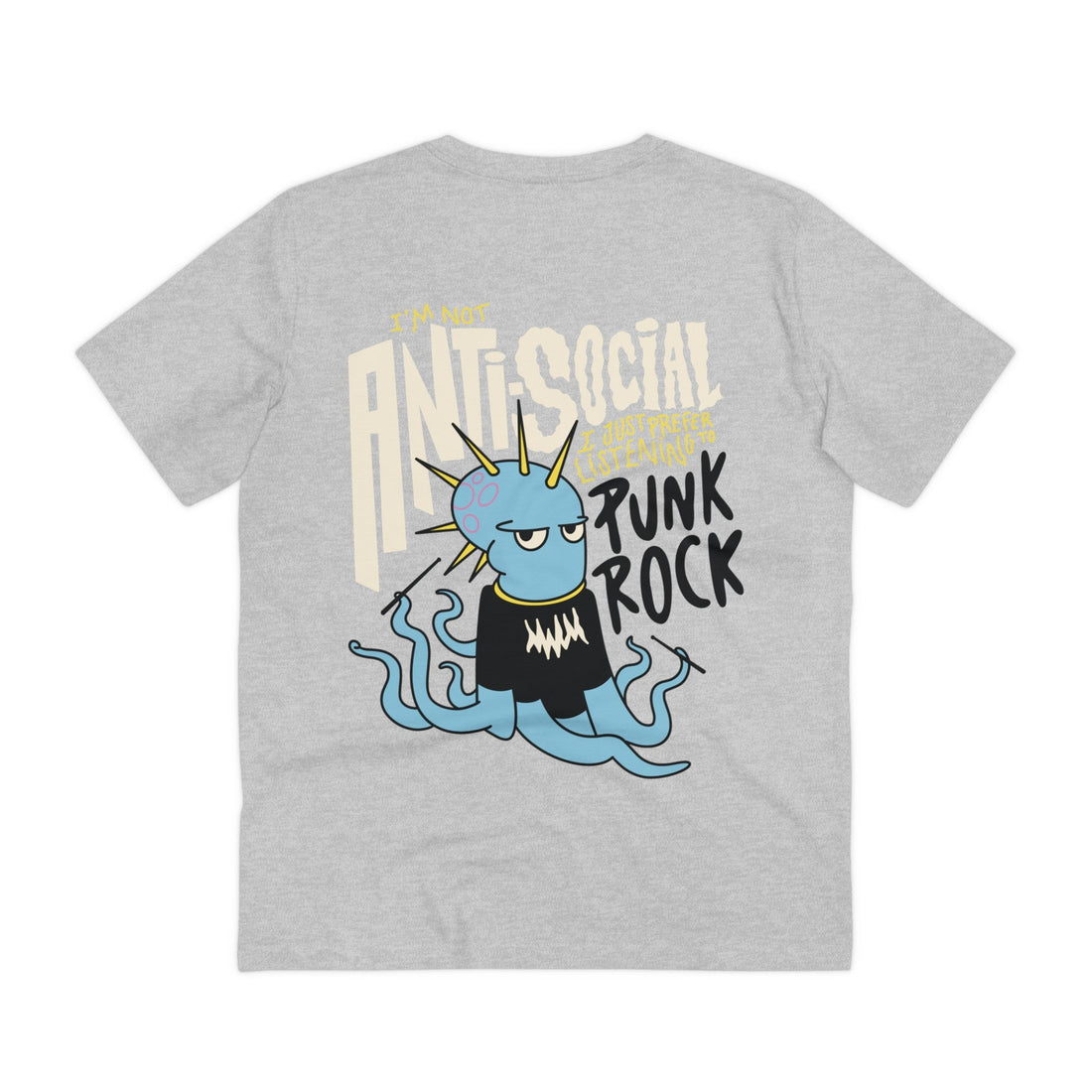 Printify T-Shirt Heather Grey / 2XS Octopus I´m not Anti-Social I just prefer listening to Punk Rock - Punk Animals - Back Design