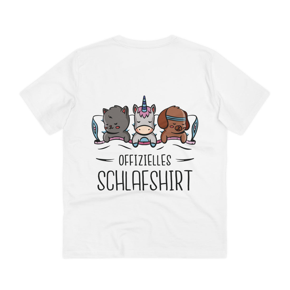 Printify T-Shirt White / 2XS Offizielles Schlafshirt Katze Einhorn Hund - Unicorn World - Back Design