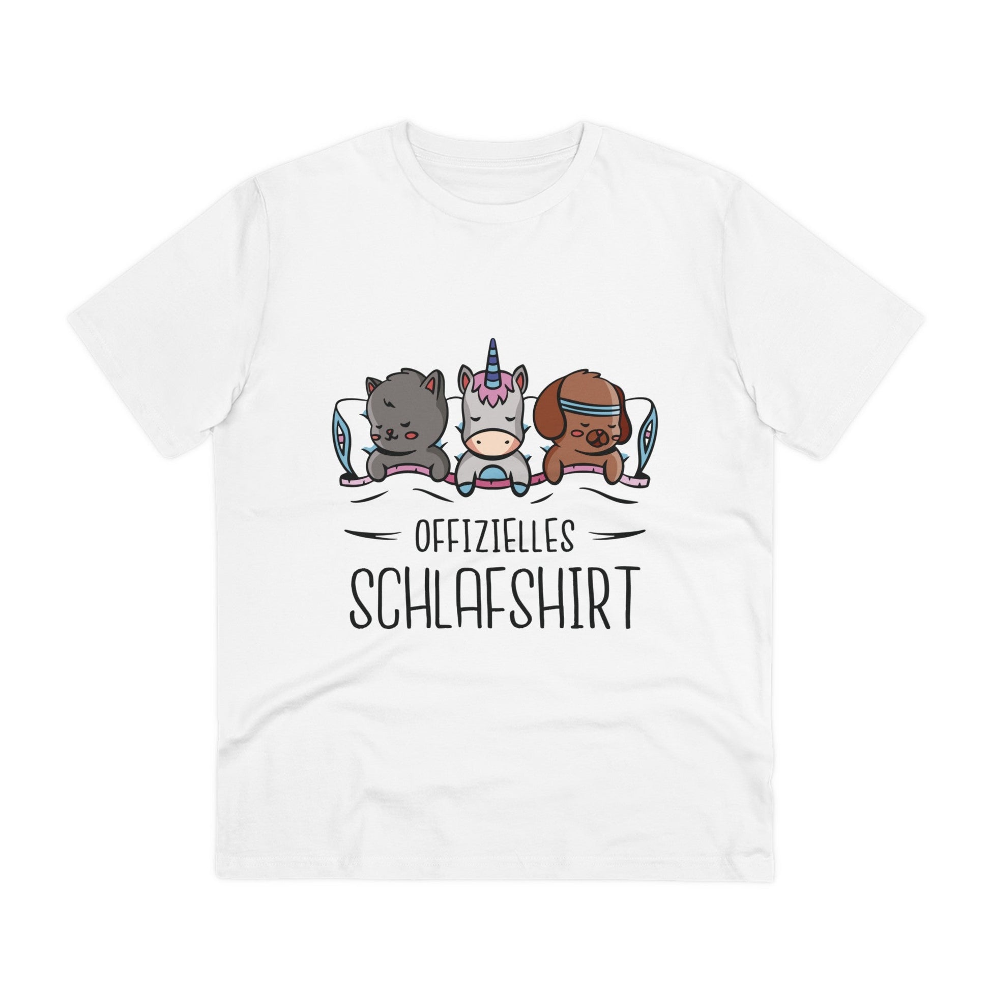 Printify T-Shirt White / 2XS Offizielles Schlafshirt Katze Einhorn Hund - Unicorn World - Front Design