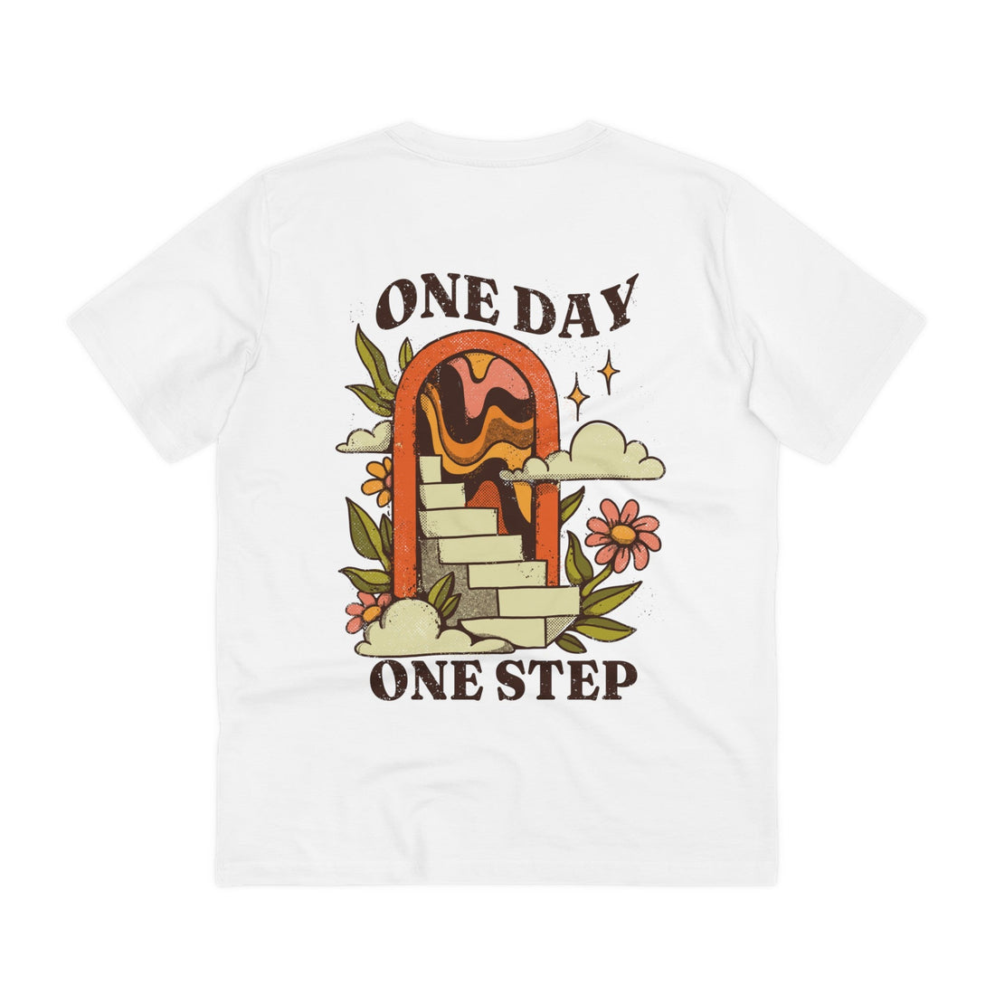 Printify T-Shirt White / 2XS One Day One Step - Vintage Motivational Quotes - Back Design