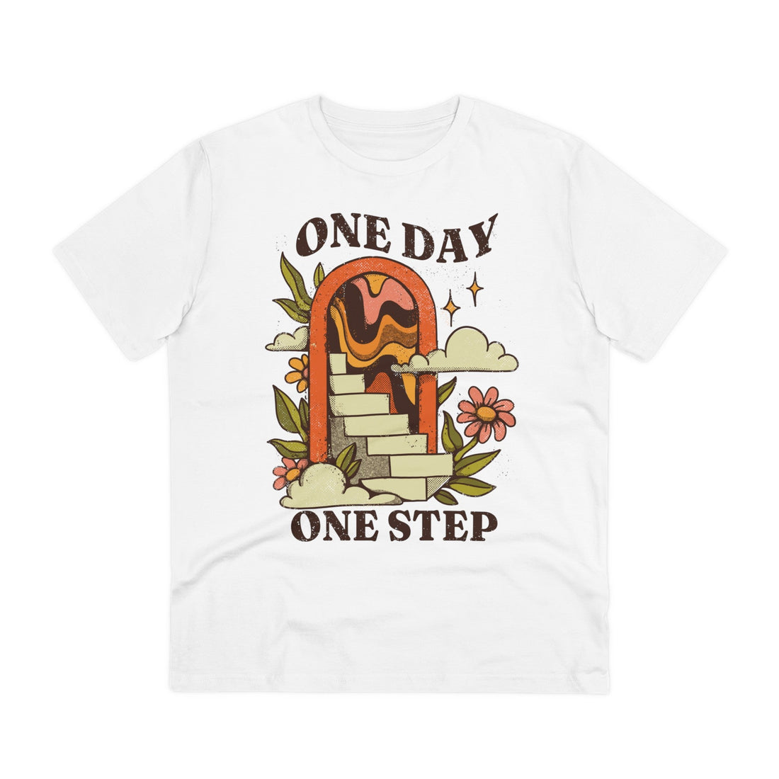 Printify T-Shirt White / 2XS One Day One Step - Vintage Motivational Quotes - Front Design