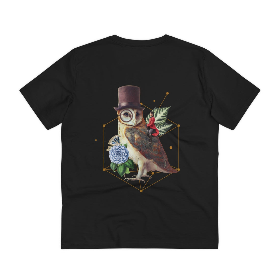 Printify T-Shirt Black / 2XS Owl with Hat Gothic Nature - Quirky Collage - Back Design