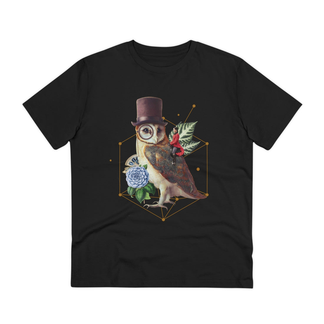 Printify T-Shirt Black / 2XS Owl with Hat Gothic Nature - Quirky Collage - Front Design