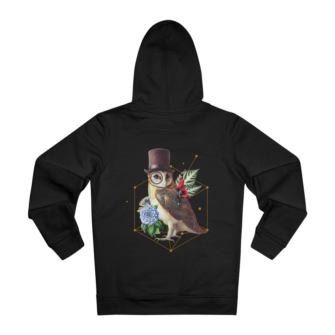 Printify Hoodie Black / M Owl with Hat Gothic Nature - Quirky Collage - Hoodie - Back Design