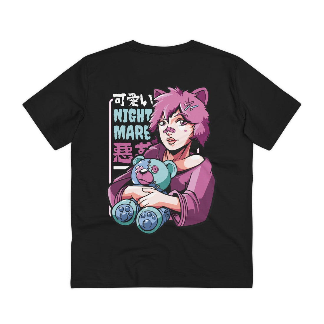 Printify T-Shirt Black / 2XS Pastel Gothic Girl with Teddy Bear Nightmare - Anime World - Back Design
