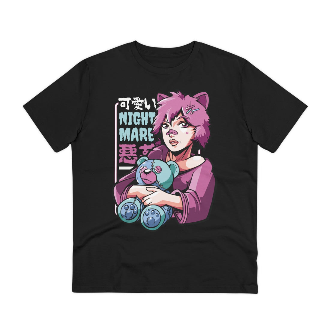 Printify T-Shirt Black / 2XS Pastel Gothic Girl with Teddy Bear Nightmare - Anime World - Front Design