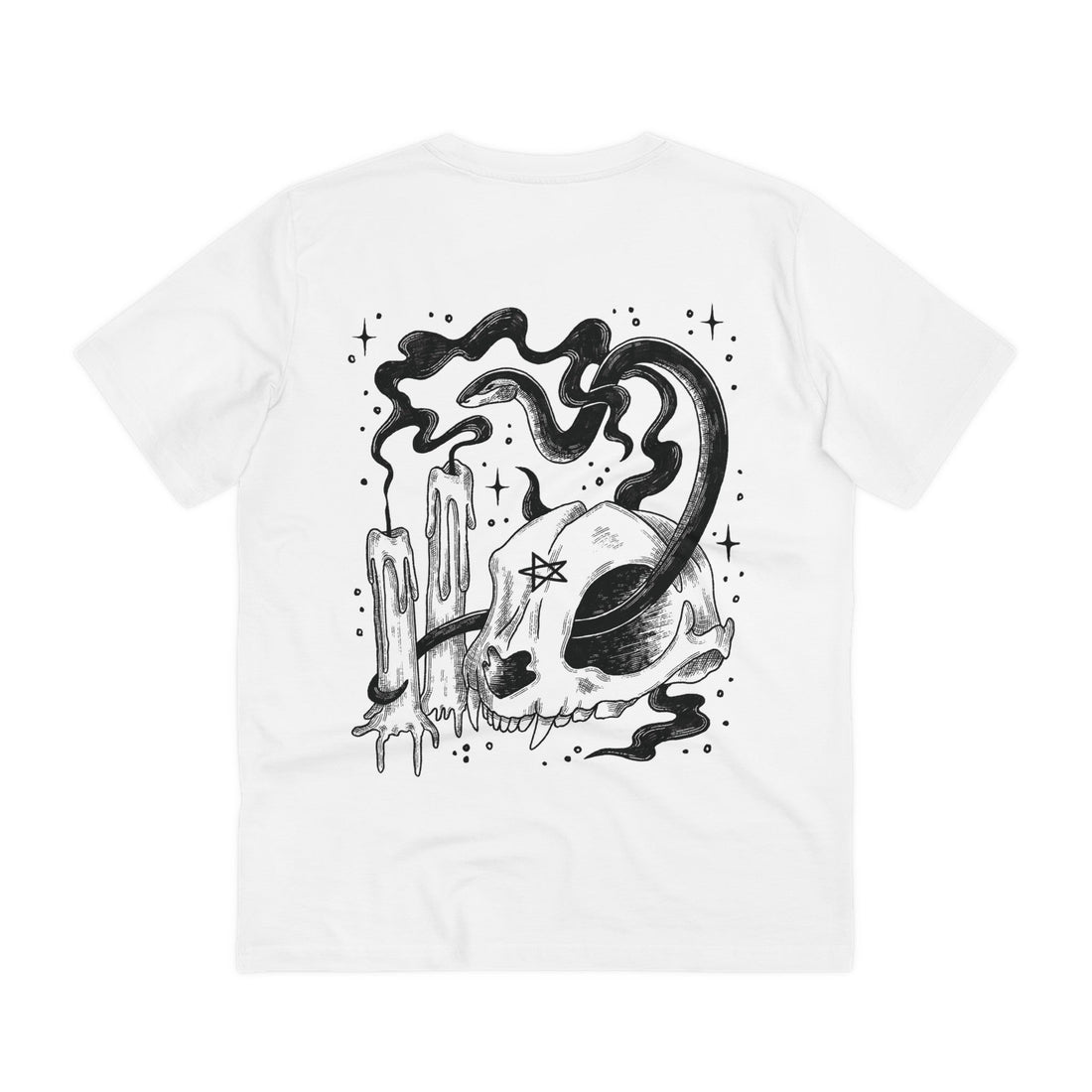 Printify T-Shirt White / 2XS Pentagram Skull and Snake - Dark Magic in Black & White - Back Design