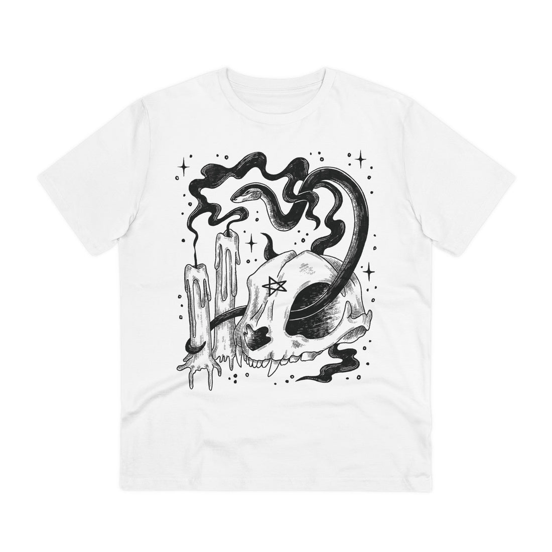 Printify T-Shirt White / 2XS Pentagram Skull and Snake - Dark Magic in Black & White - Front Design
