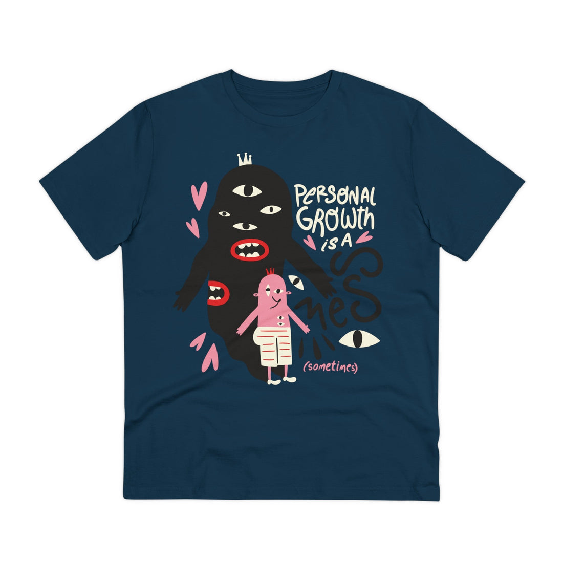 Printify T-Shirt French Navy / 2XS Personal Growth is a mess (sometimes) - Weird Characters with Positive Quotes - Front Design