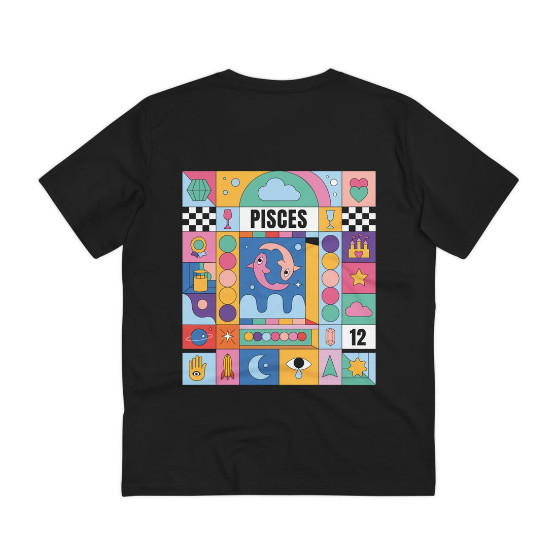 Printify T-Shirt Black / 2XS Pisces - Colorful Zodiac - Back Design