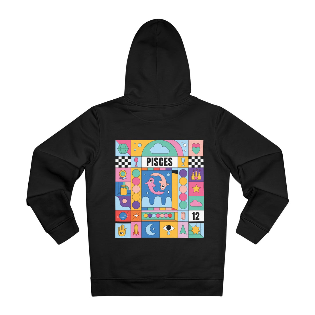 Printify Hoodie Black / M Pisces - Colorful Zodiac - Hoodie - Back Design