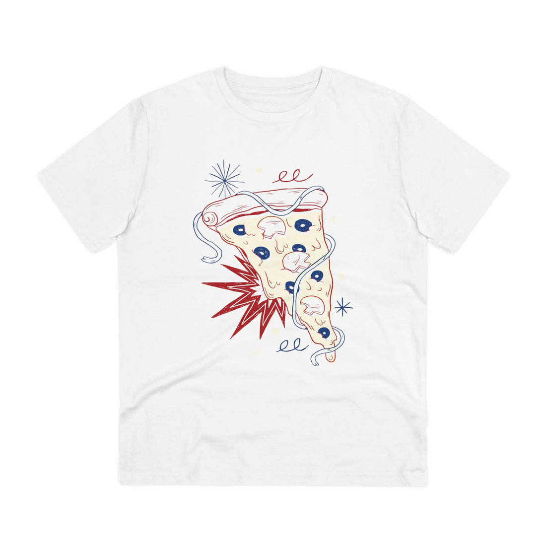 Printify T-Shirt White / 2XS Pizza slice - Retro Doodled Food - Front Design