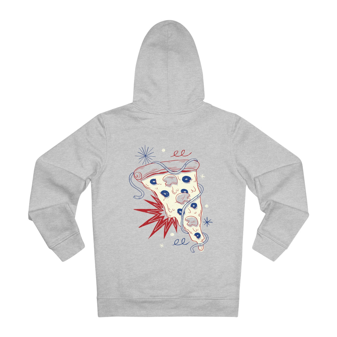 Printify Hoodie Heather Grey / S Pizza slice - Retro Doodled Food - Hoodie - Back Design