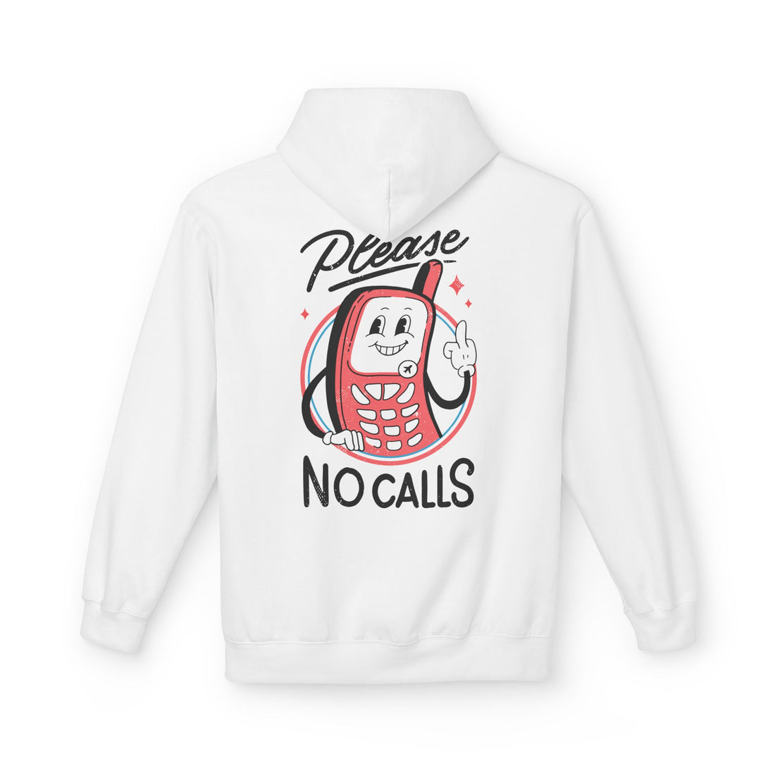 Weißer Unisex Hoodie mit Antisocial-Retro-Back-Print „Please no Calls“