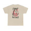 Sandfarbenes T-Shirt mit Back Print und dem Statement „Please no calls“ im Antisocial-Retro-Stil