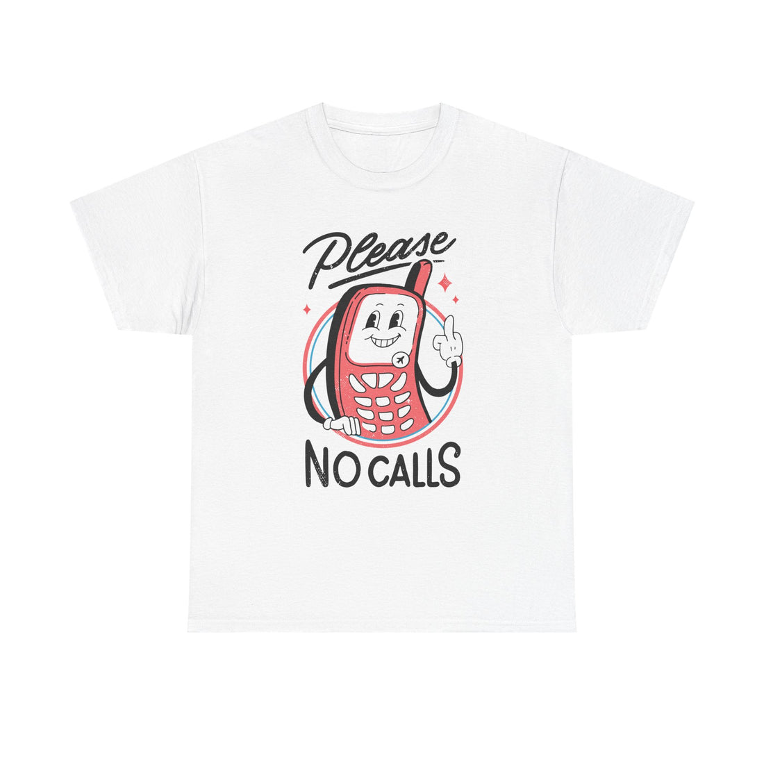Weißes T-Shirt mit Front Print und dem Statement „Please no calls“ im Antisocial-Retro-Stil