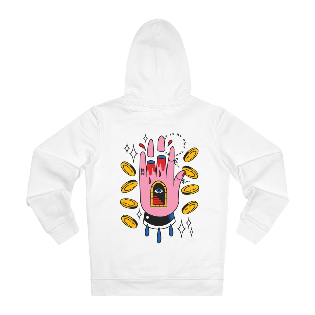 Printify Hoodie White / S Psychedelic Hand - Trippy Tattoo - Hoodie - Back Design