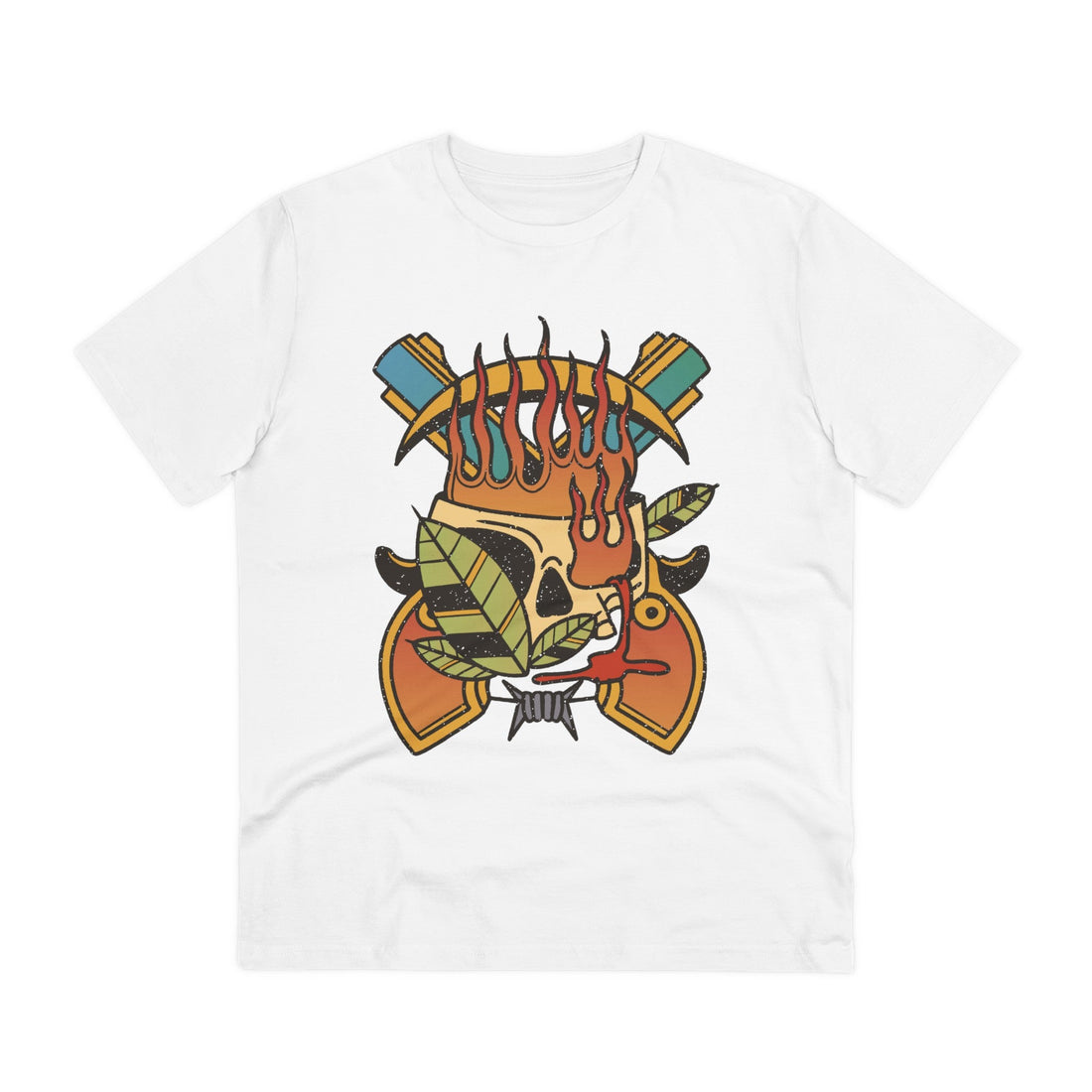 Printify T-Shirt White / 2XS Psychedelic Skull - Old School Tattoo - Front Design
