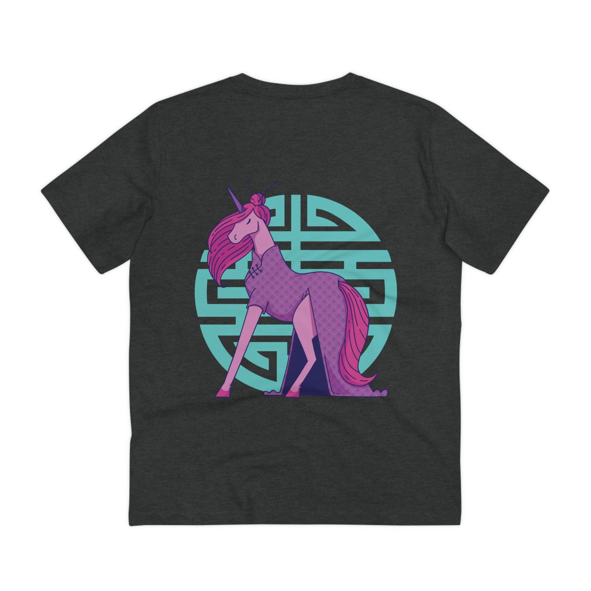 Printify T-Shirt Dark Heather Grey / 2XS Qi Pao Unicorn - Unicorn World - Back Design