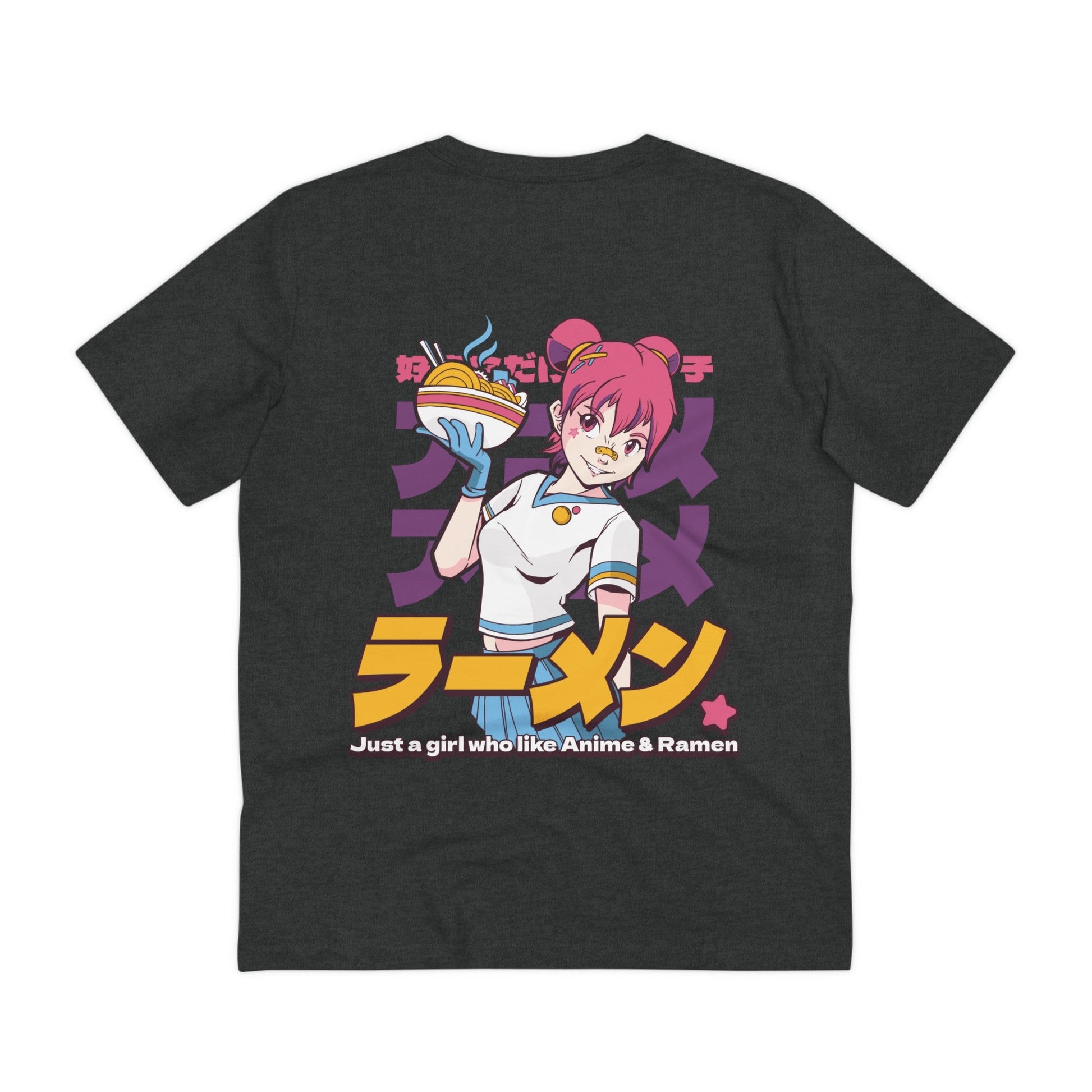Printify T-Shirt Dark Heather Grey / 2XS Ramen Girl Just a Girl who like Anime & Ramen - Anime World - Back Design
