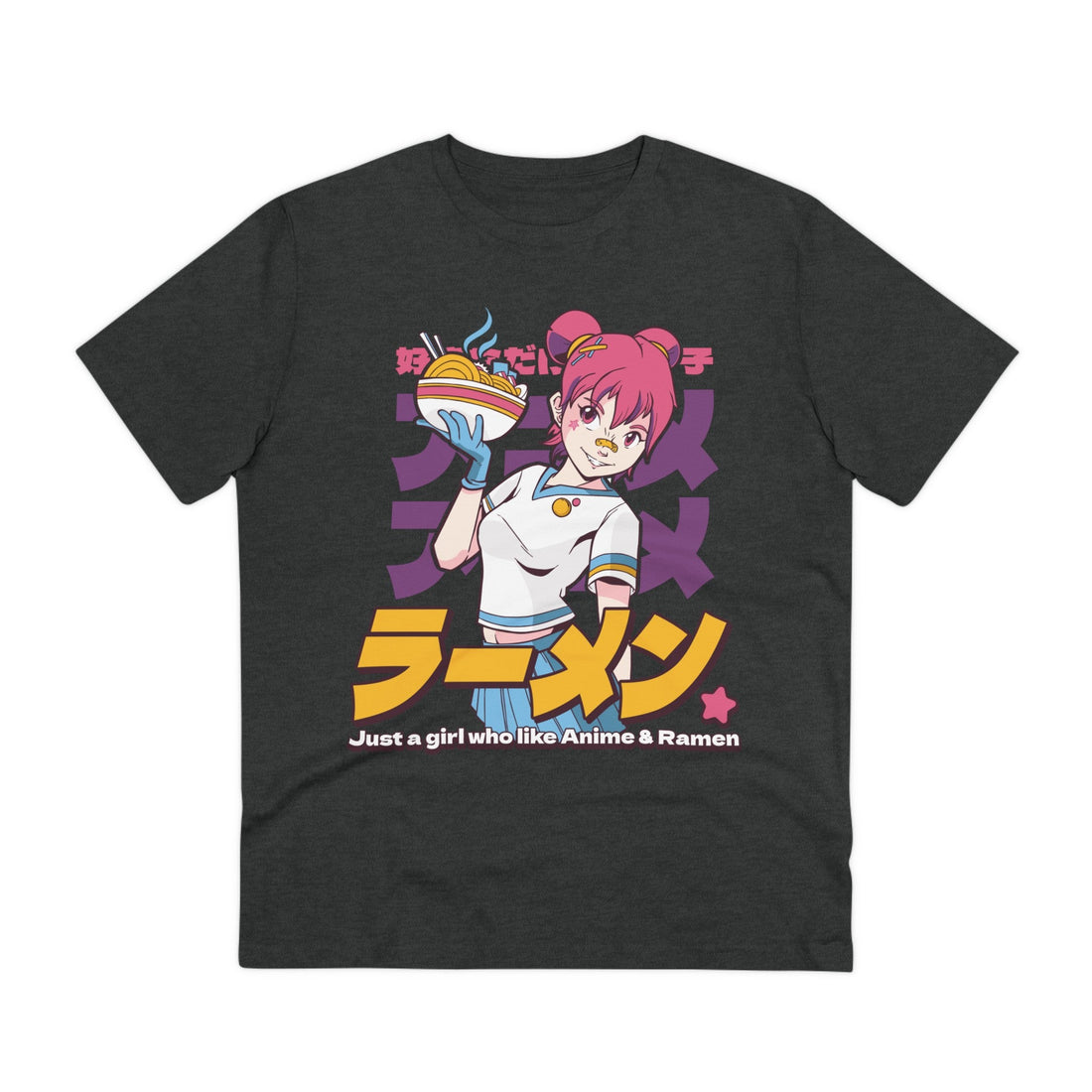 Printify T-Shirt Dark Heather Grey / 2XS Ramen Girl Just a Girl who like Anime & Ramen - Anime World - Front Design