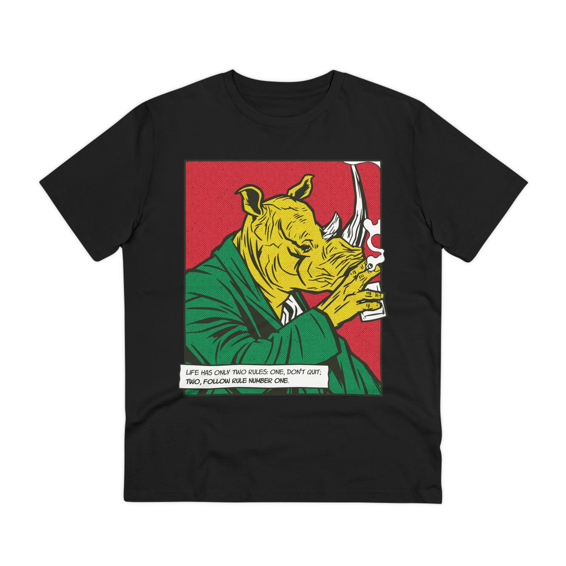 Printify T-Shirt Black / 2XS Rhinoceros Drink - Comic Mafia - Front Design