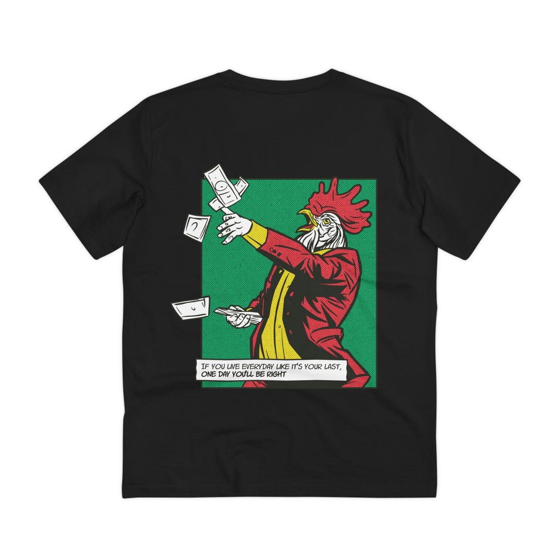 Printify T-Shirt Black / 2XS Rich Rooster - Comic Mafia - Back Design