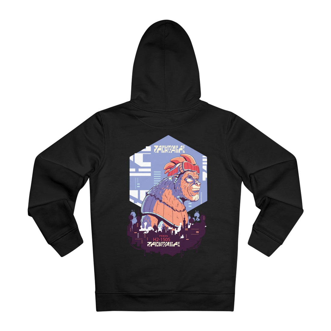 Printify Hoodie Black / M Robot Gorilla - Cyberpunk World - Hoodie - Back Design