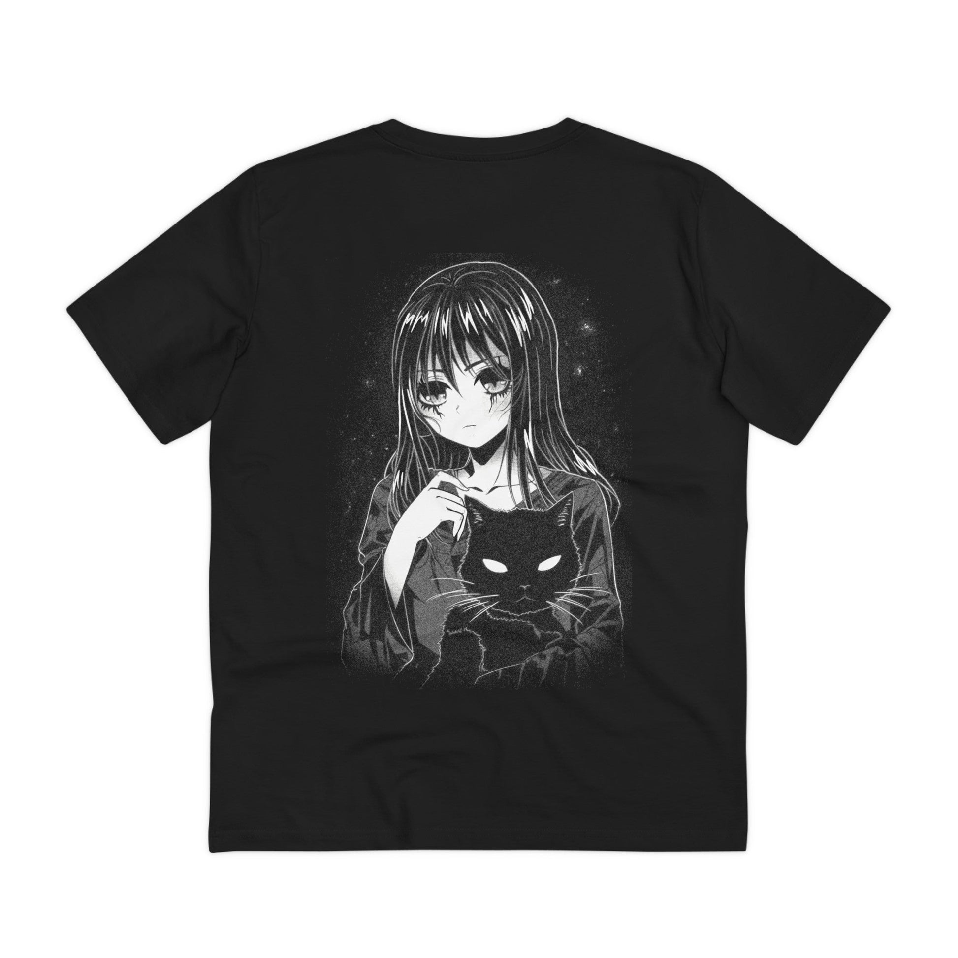 Printify T-Shirt Black / 2XS Sad Girl with black magic Cat - Anime World - Back Design