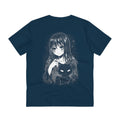 Printify T-Shirt French Navy / 2XS Sad Girl with black magic Cat - Anime World - Back Design