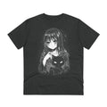 Printify T-Shirt Dark Heather Grey / 2XS Sad Girl with black magic Cat - Anime World - Front Design