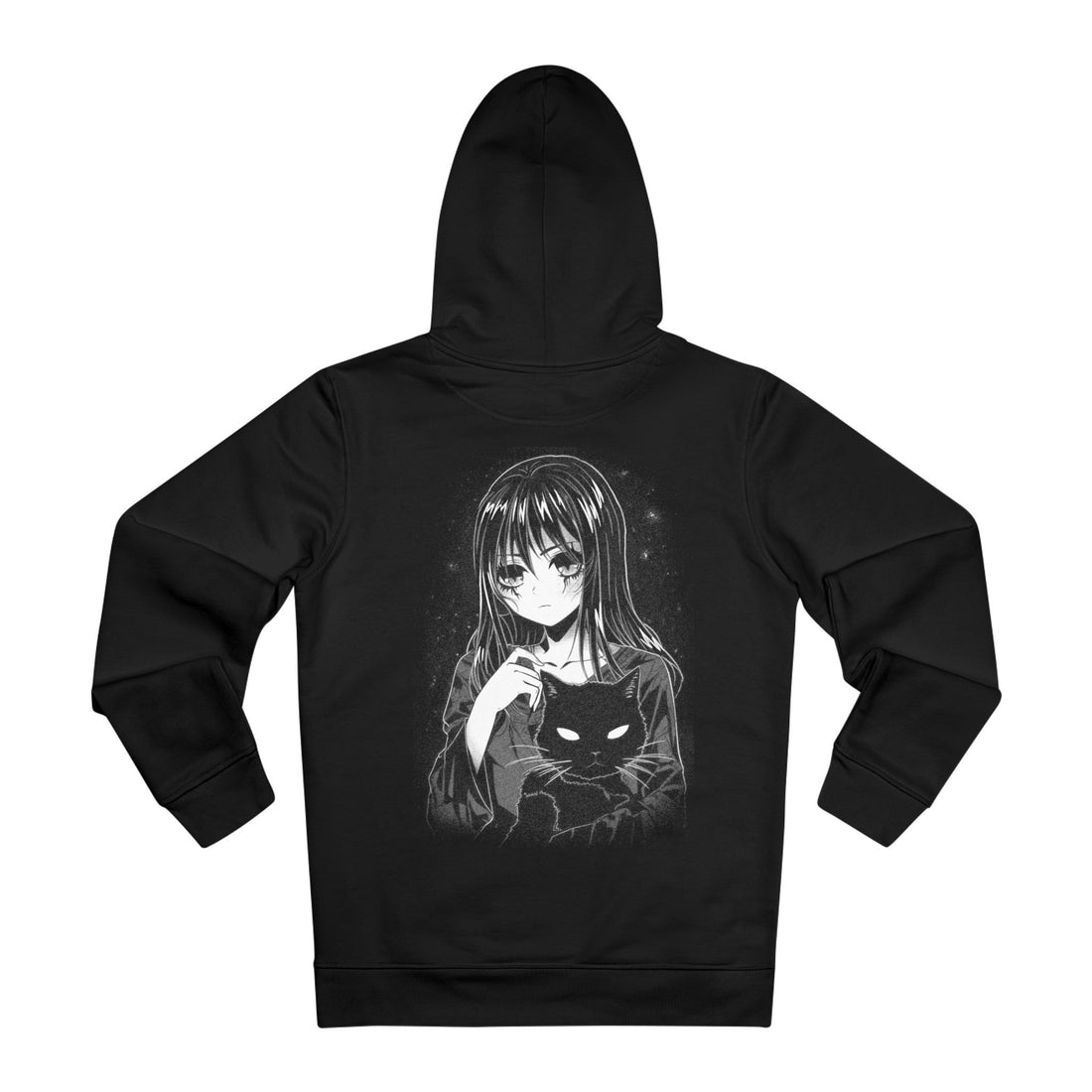 Printify Hoodie Black / M Sad Girl with black magic Cat - Anime World - Hoodie - Back Design