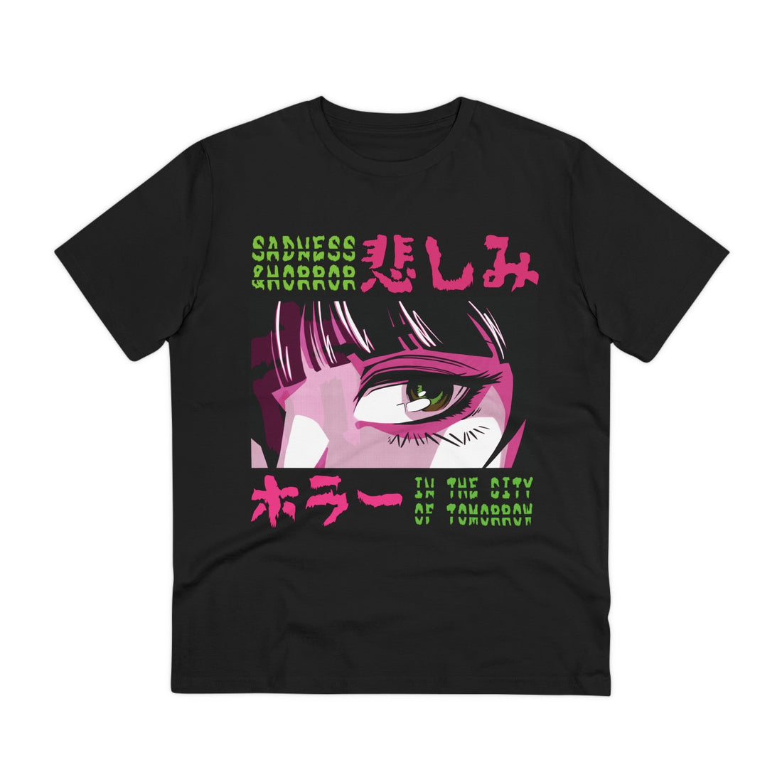 Printify T-Shirt Black / 2XS Sadness & Horror in the City of Tomorrow Girl - Anime World - Front Design