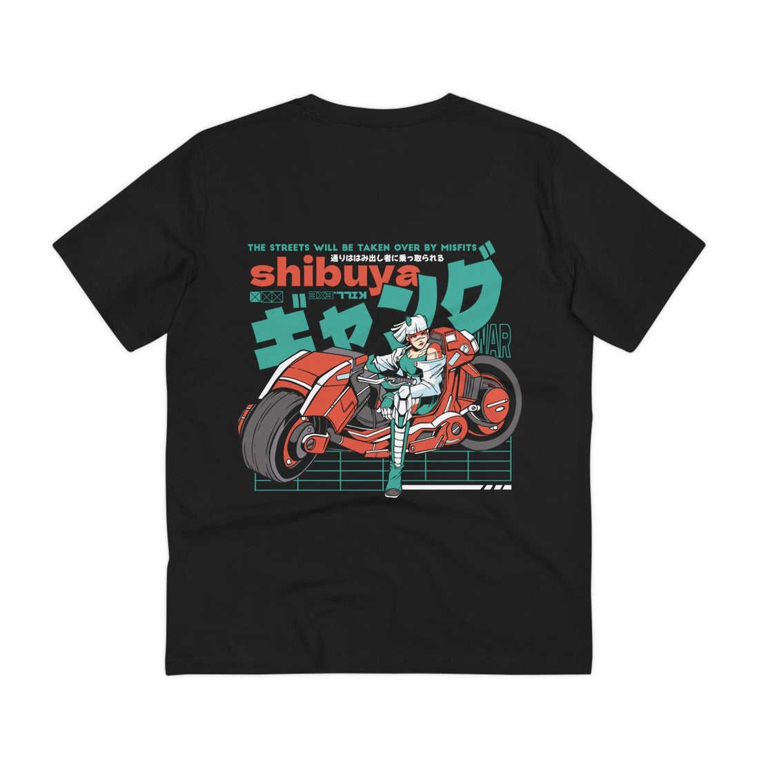 Printify T-Shirt Black / 2XS Shibuya Motorcyle Girl - Anime World - Back Design