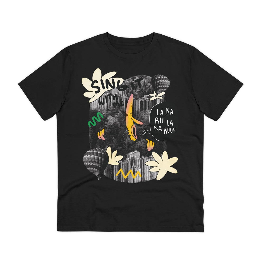 Printify T-Shirt Black / 2XS Singing Giant - Giants in City - Front Design