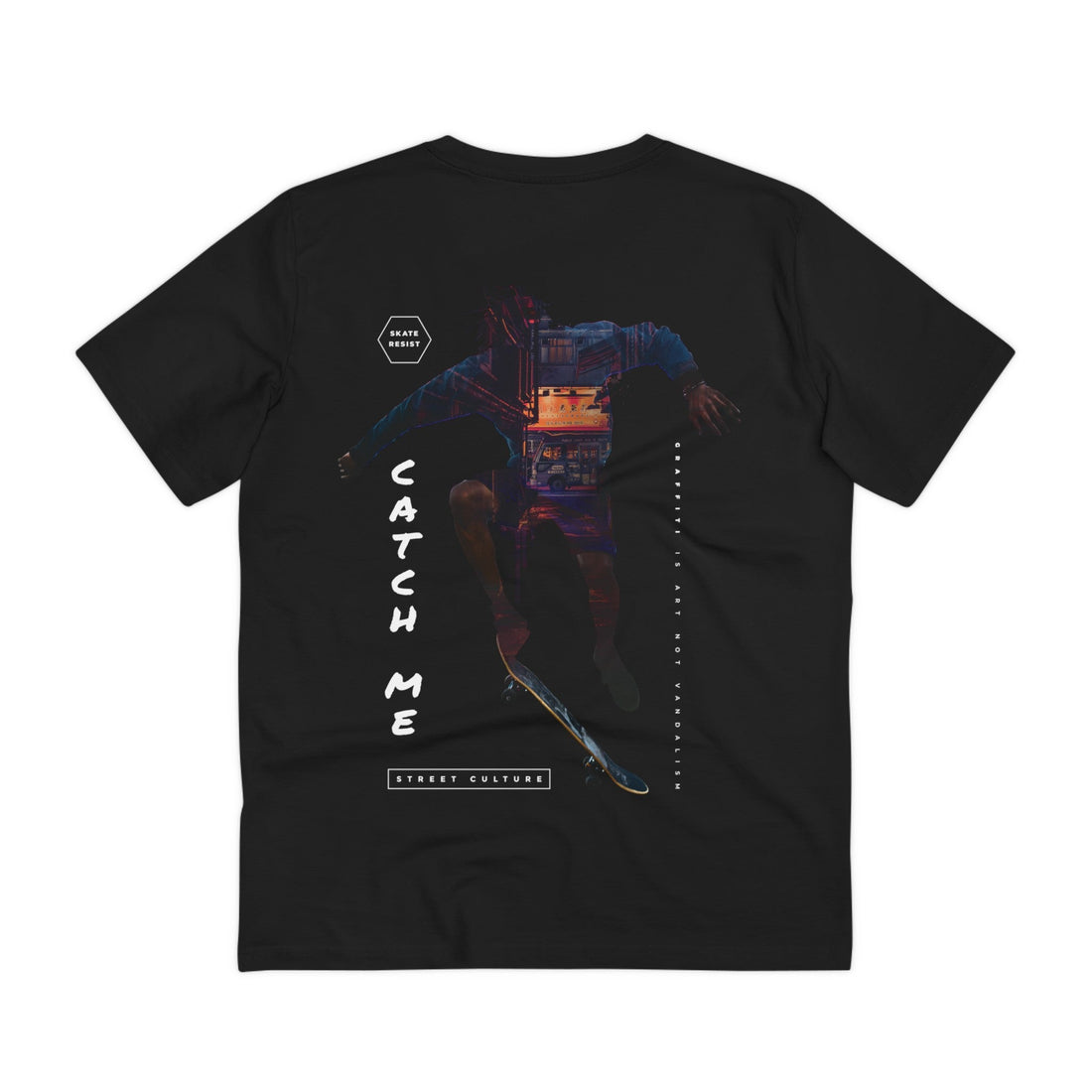Printify T-Shirt Black / 2XS Skate in City catch me - Exposure Streetwear - Back Design