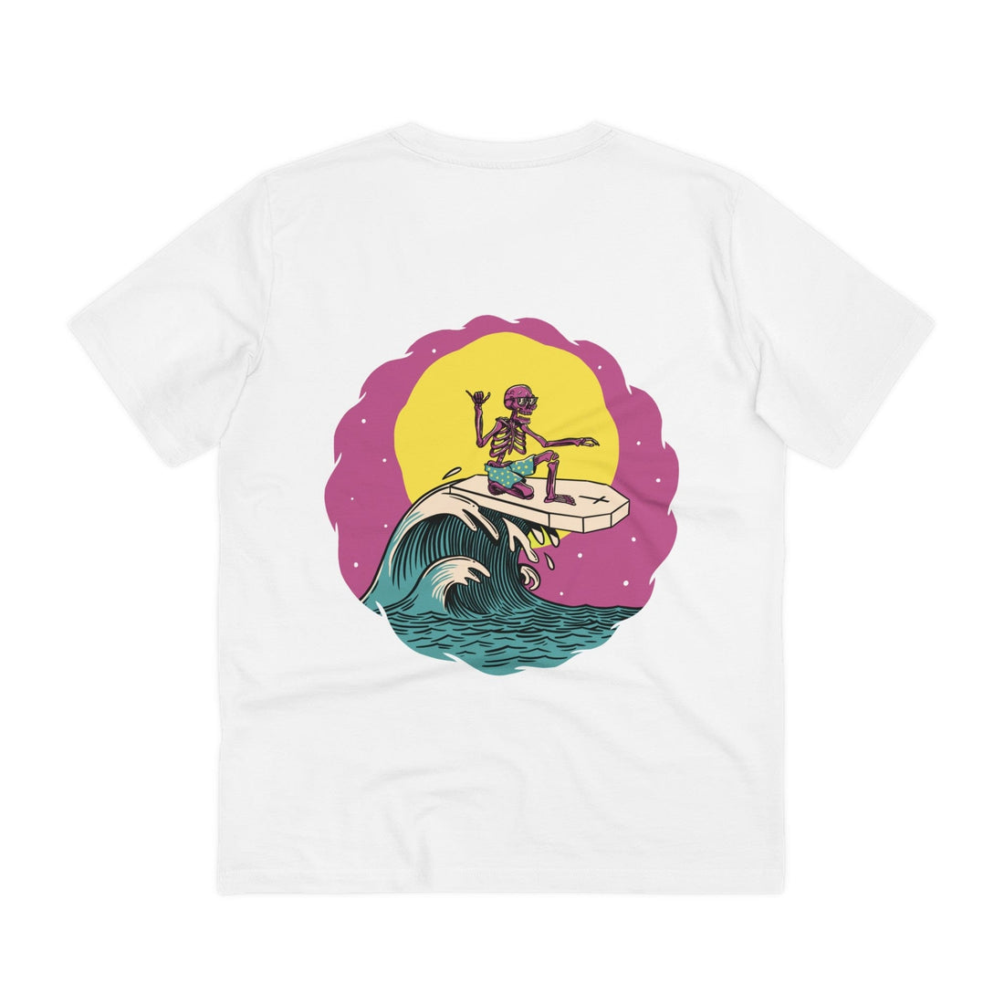 Printify T-Shirt White / 2XS Skeleton Surfing Summer Afterlife - Summer Skulls - Back Design