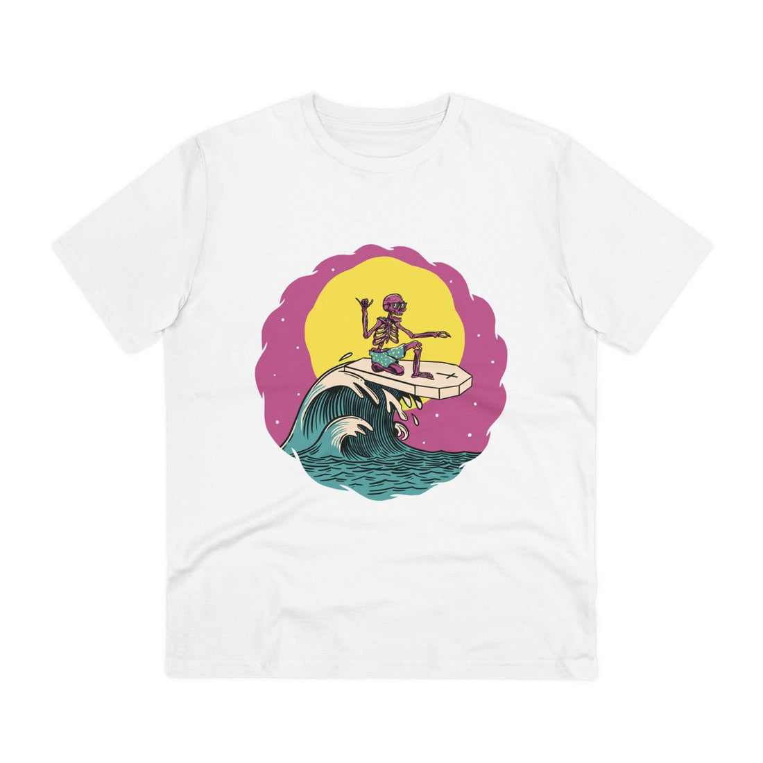 Printify T-Shirt White / 2XS Skeleton Surfing Summer Afterlife - Summer Skulls - Front Design