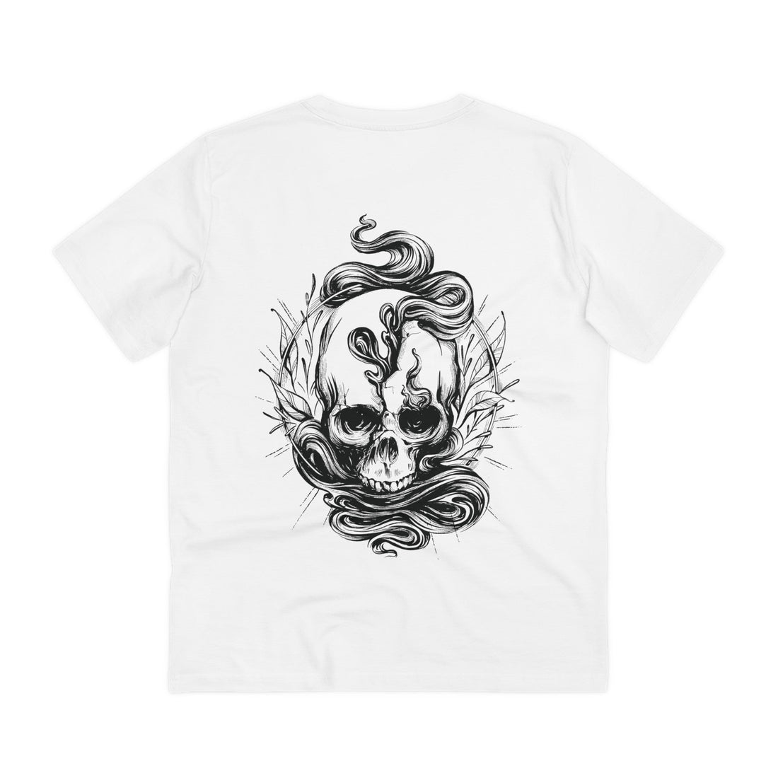 Printify T-Shirt White / 2XS Skull with Cracks - Hand Drawn Dark Gothic - Back Design