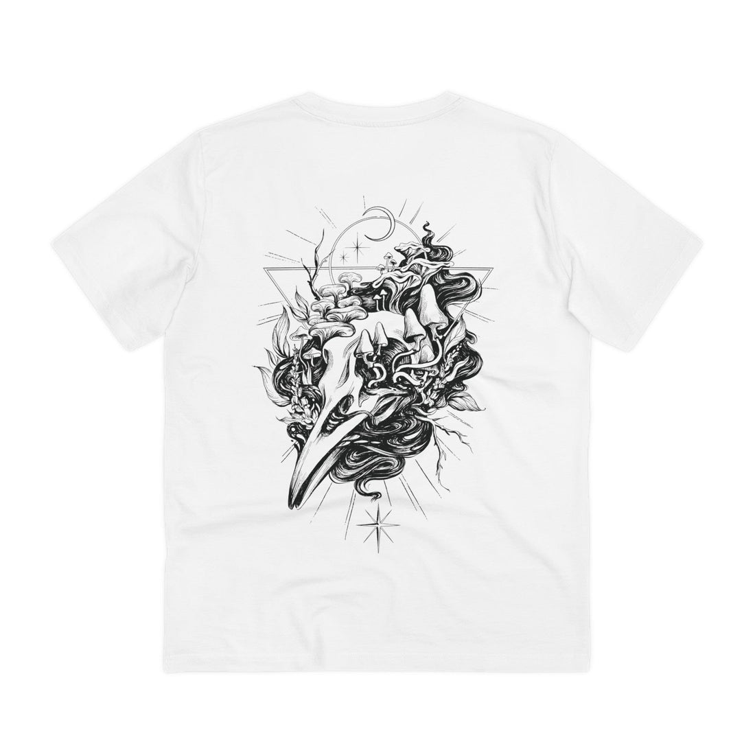Printify T-Shirt White / 2XS Skull with Mushrooms - Hand Drawn Dark Gothic - Back Design