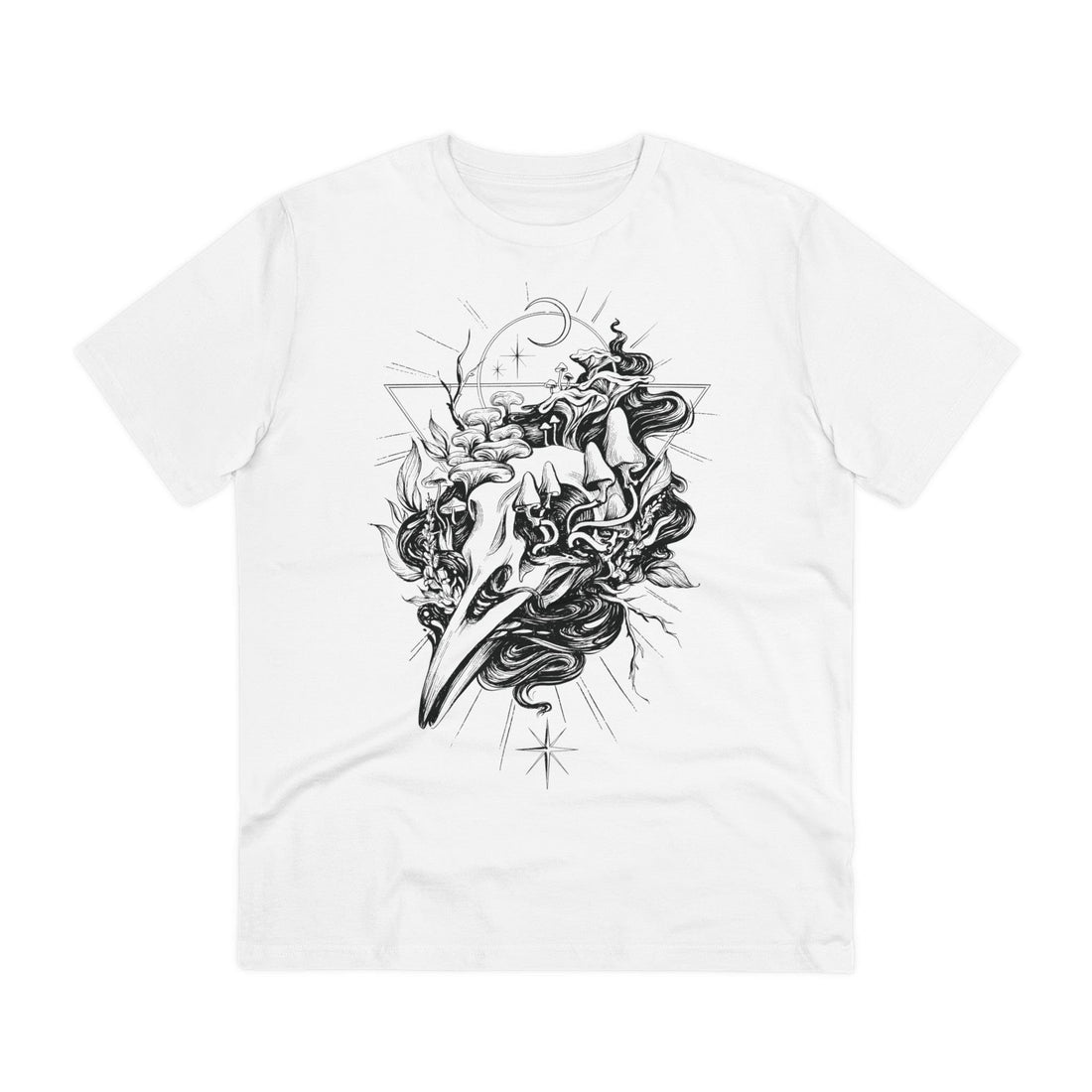 Printify T-Shirt White / 2XS Skull with Mushrooms - Hand Drawn Dark Gothic - Front Design