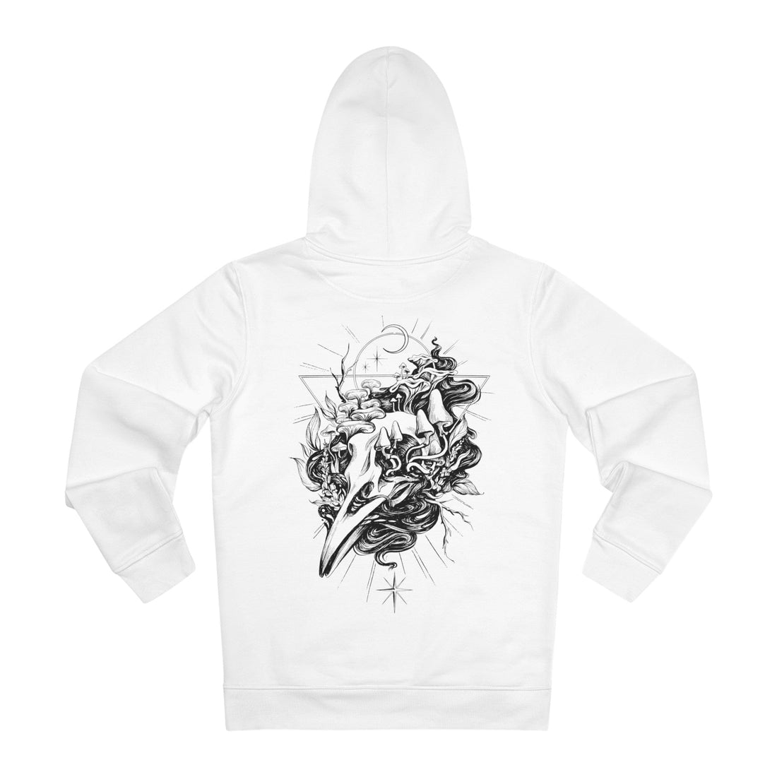 Printify Hoodie White / S Skull with Mushrooms - Hand Drawn Dark Gothic - Hoodie - Back Design