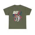 Militärgrünes T Shirt mit Star Wars Hommage. Drei Faultiere posieren wie Sci-Fi-Helden. Text: Sloth Wars in weiß.
